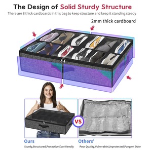 Caja de almacenamiento de zapatos plegable con compartimento transparente con cremallera para organizar debajo de la cama, 75x60x15 cm, apilable, gris - Product Image 3