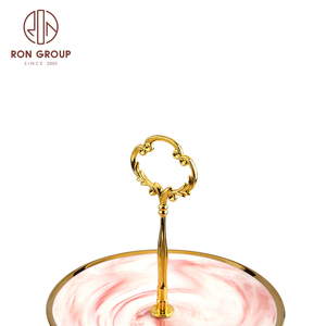 Vajilla de porcelana para fiesta de boda, plato de postre con borde dorado y rosa, cena redonda de cerámica de 3 niveles - Product Image 2
