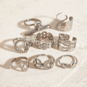 Ensemble de bagues Yueli Fashion, design géométrique, bijoux unisexes, cadeau, acier inoxydable, sans incrustation - Product Image 4