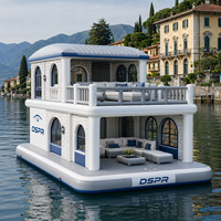 Casa Flotante Mediterránea Inflable de Dos Pisos con Muebles Completos para Parques Acuáticos y Resorts Globales, Venta al Por Mayor