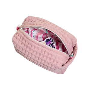 Bolsa de Maquillaje Portátil de Viaje, con Logotipo Personalizado, Directo de Fábrica, Diseño de Waffle de Algodón, Blanca, Impermeable, para Artículos de Aseo - Product Image 1