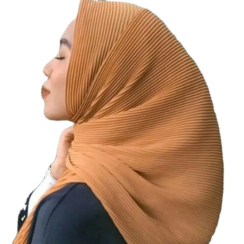 Pabrik Grosir Harga Rendah Katun Jilbab Syal untuk Wanita Kerut Garis Jilbab Malaysia Instan Selendang Tudung Jilbab