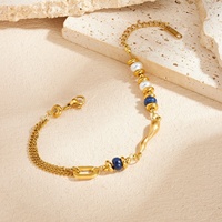 Bracelet en acier inoxydable avec perles vintage uniques, perles irrégulières en lapis-lazuli, bijoux pour femmes de haute qualité en or 18 carats