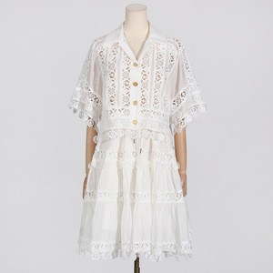 Vacation Style New Lapel Embroidered Lace Shirt Half-body Skirt Women's 2-piece <b>Set</b> Fashion - Product Image 2