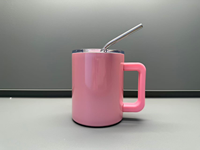 Mug Kopi Stainless Steel Terisolasi 12oz Kosong untuk Sublimasi dengan Gagang Persegi, Tutup Magnetik, Sedotan, Bebas BPA, Pesanan Grosir