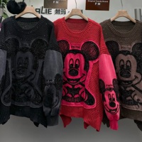8610/FANMAJIALIE Robe de rue Y2K personnalisée pour femme, motif dessin animé Mickey, en maille, avec broderie décorative effet vieilli