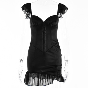 Robe courte à volants, épaules dénudées, dos nu, taille naturelle, couleur unie, pour soirée ou danse - Product Image 5