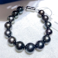 Vente en gros de colliers de perles noires de Tahiti rondes de 10-12 mm, perles d'eau de mer naturelles en vrac pour la fabrication de bracelets personnalisés