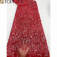 Schwere Perlen Braut stickerei Stoff Französisch Spitze Stoff mit Sequenz für Afrika Frauen Nigerian Mesh Damen Kleid