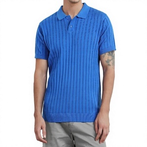 Men's <b>Blue</b> Knitted Short Sleeve <b>Polo</b> <b>Shirt</b> Striped Casual Breathable Cotton Top Regular Fit Custom Manufacture Direct Factory - Product Image 5