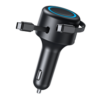 Pengisi daya mobil PD Universal 2-port, kabel pengisian daya dapat ditarik 60w pengisi daya mobil Android dan Tipe c 3in 1