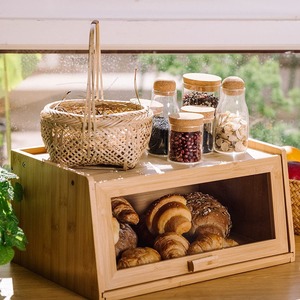 Caja de Almacenamiento de Pan de Bambú LCJG 40x25.1x19.8cm con Puerta, Mueble para Pan de Encimera de Cocina - Product Image 1