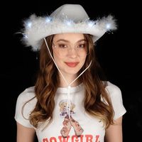 Accessorio per Addio al Nubilato SOLPOP, Occhiali a Forma di Cuore Luminosi Disco, Cappello da Cowgirl con Piume per Ragazze