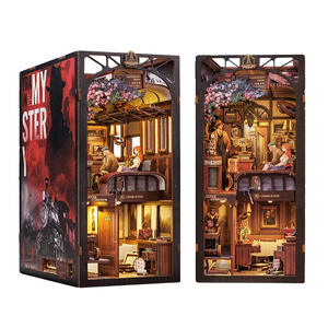 Serre-livres en bois fait main, modèle <span class=keywords><strong>de</strong></span> scène <span class=keywords><strong>de</strong></span> maison miniature DIY, blocs <span class=keywords><strong>de</strong></span> construction à assembler, jouet puzzle en boîte - Product Image 4