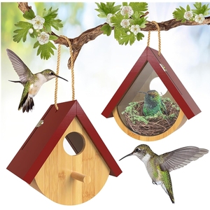 Casa de colibrí Vista de ventana <span class=keywords><strong>Casas</strong></span> de pájaros de madera para anidar Casa de pollo colgante para interior y exterior - Product Image 1
