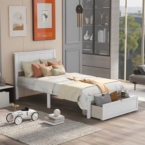 Lit simple en bois blanc avec tiroirs de rangement pour enfants, adultes et personnes âgées, meubles de chambre à coucher - Product Image 1