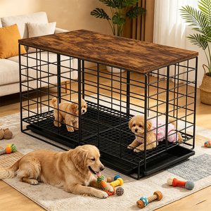 Table d'appoint pliable <span class=keywords><strong>pour</strong></span> <span class=keywords><strong>chien</strong></span> avec séparateur amovible et plateau de rangement <span class=keywords><strong>pour</strong></span> un montage facile et le confort de votre animal – Idéale <span class=keywords><strong>pour</strong></span> la décoration intérieure - Product Image 1