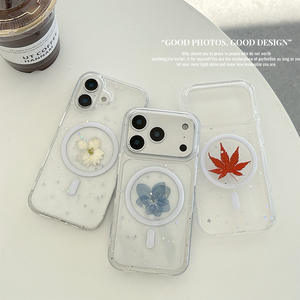 Funda Magnética Transparente con Purpurina para <span class=keywords><strong>iPhone</strong></span> 17 Pro Max, Diseño de Hojas de Arce y Flores, Antigolpes, para 16 Plus, 15, 14 - Product Image 1