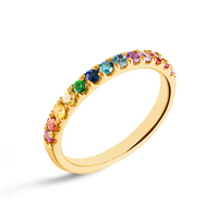 Gemnel joyería moda Arco Iris diamante banda gema piedra 925 anillo de banda de plata