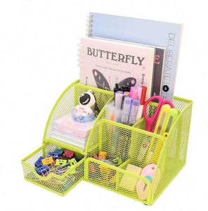 Office Supplies Multi-functional Stationery Storage 5 Compartments Black Metal Mesh Desk Organizer for Pencil <b>Pen</b> Holder - Product Image 2
