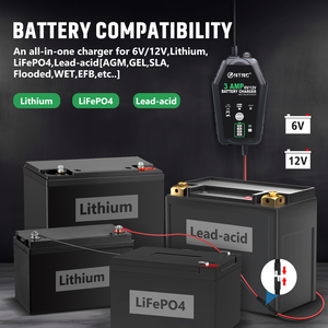 Chargeur de batterie de voiture intelligent HTRC 30W 6V/12V 3A automatique pour batteries Lithium LiFePO4, Plomb-acide (AGM/GEL/SLA/Flooded <span class=keywords><strong>EFB</strong></span>) ignifuge - Product Image 2