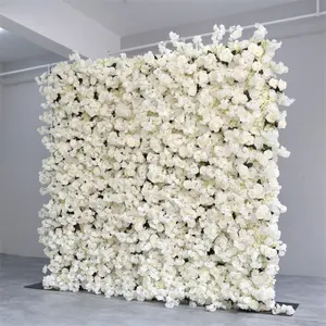 LFB2062-cloth 5D Flower Wall Backdrop Wedding Background Decoração Artificial Flower Wall White Silk Rose 8ft x 8ft Backdrop