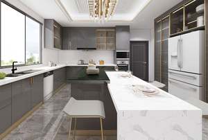 Gabinetes de Cocina Modernos de Madera de Pino Maciza con Acabado Gris Brillante Estilo Europeo, con Puertas de MDF Resistentes al Agua para Uso en la Cocina - Product Image 6