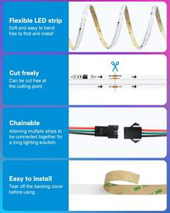 ไฟ LED แถบ COB คุณภาพสูงสำหรับตกแต่ง ขายส่ง 24VDC/12VDC USB RGB+W พร้อมรีโมทคอนโทรล 384LED/เมตร 5 เมตร ปรับความสว่างได้ ไฟแบ็คไลท์ทีวี ไม่มีจุดแสง - Product Image 3