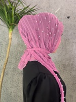 Hijab en satin de couleur unie avec fleurs perlées Foulard en polyester Châle élégant Foulard en dentelle