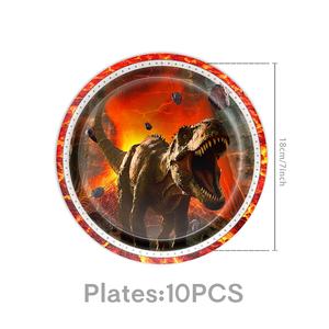 Décorations de fête de <span class=keywords><strong>dinosaure</strong></span> du volcan jurassique de vente chaude, vaisselle d'<span class=keywords><strong>anniversaire</strong></span>, assiettes en papier, serviettes, nappes et ensembles - Product Image 3