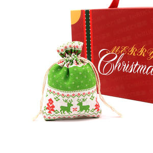 Yiwu Wholesale Customizable Organic Cotton <b>Bags</b> Green Christmas Deer Design <b>Gold</b> Plated Snowflake Recyclable Drawstring Digital - Product Image 3
