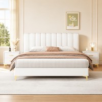 Cadre de lit minimaliste en similicuir blanc pour chambre à coucher Queen/King – Vente en gros de meubles