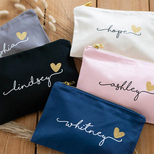 Bolsa de Maquillaje de Algodón Personalizada con Logotipo para Damas de Honor, Bolsa de Cosméticos con Cremallera, Bolsas de Lona para Viaje y Almacenamiento de Artículos de Tocador - Product Image 2