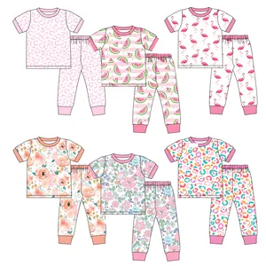 Custom printing kids sleepwear child boys and girls breathable pajamas sets baby high quality bamboo cotton made suit