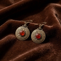 Pendientes Colgantes de Ágata Roja con Forma de Moneda Étnica, Chapados en Oro, de Latón, OEM/ODM, Joyería Bohemia Personalizada al por Mayor para Mujer