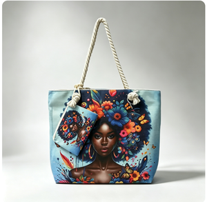 Women's Casual <b>Canvas</b> <b>Handbag</b> Double-Sided Pattern Large Capacity One-Shoulder Beach Fashionable Shopping Bag - Product Image 5