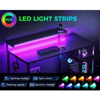 Bureau de jeu Combohome avec lumières LED et prise de courant, petit bureau d'ordinateur de jeu de 40 pouces avec étagères