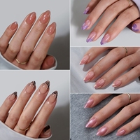 BTArtbox, Uñas postizas artificiales de almendra de longitud media, venta al por mayor, Gel suave, rosa, Ojo de Gato, palo francés, prensa en las uñas, 30 Uds.