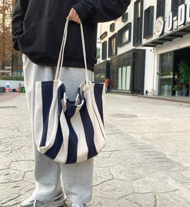 Bolso de lona grande para estudiantes, mochila universitaria para chicas, estilo informal, a rayas, de algodón, para compras. - Product Image 6