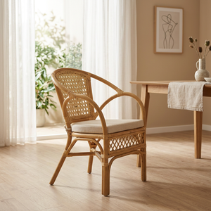Fauteuil en rotin moderne avec dossier tressé et coussin en mousse pour salon, style scandinave, chaise de détente corona - Product Image 1