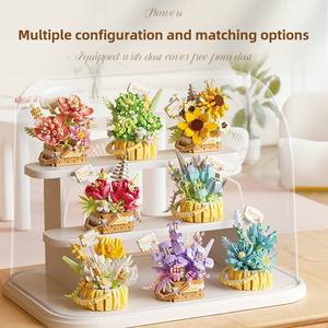 Ramo de Girasoles en Maceta de Microplástico, Adorno de Escritorio DIY, Modelo de Juguete, Bloques de Construcción, Cesta de Flores, Juguete Educativo - Product Image 2