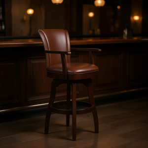 Tabouret de bar pivotant Williams, 31 pouces, en similicuir marron vintage, base en bois, accoudoirs, meubles de bar pour la maison - Product Image 2