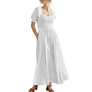 Smocked Bodice Midi Dress Fashion Casual Simple Spring elegant dresses women evening plus size dresses 4xl 5xl 6xl 7xl