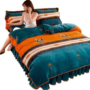 غطاء سرير تصنيع الملك الحجم الفراش مجموعات المرجان الصوف لحاف مجموعة غطاء مع سادات