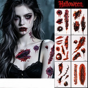 Autocollants de <span class=keywords><strong>tatouage</strong></span> d'horreur réalistes, tatouages temporaires imperméables et durables pour les fêtes d'Halloween, le cosplay, le maquillage de costume - Product Image 3