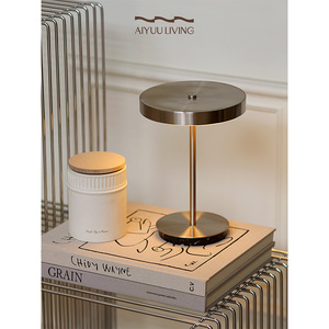 Aiyuu Living Silver Table <b>Lamp</b> <b>LED</b> Touch Control Rechargeable Desktop Night <b>Light</b> For Home Bedroom Bedside Use - Product Image 1