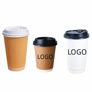 Tazza di carta Kraft usa e getta da caffè con Logo personalizzato Eco Friendly con coperchio