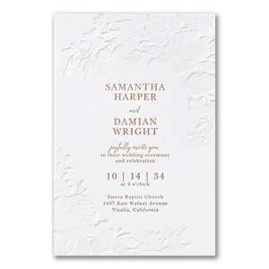 Lüks Zarif Çiçek Desenli Baskı Tasarımı, Karmaşık Çiçekler ve Yapraklar Dokulu Pamuklu Kağıt Düğün Davetiyesi - Product Image 2