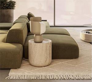 Mesa de Centro Redonda de Mármol Nórdico, Mesa de Té de <span class=keywords><strong>Piedra</strong></span> Natural, Mesa Auxiliar de Travertino para Decoración de Sala de Estar - Product Image 3