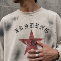 T-shirt personnalisé vintage délavé à l'acide à manches longues avec broderie de crânes, 100% coton, pour homme, impression numérique DTG, streetwear, vente en gros